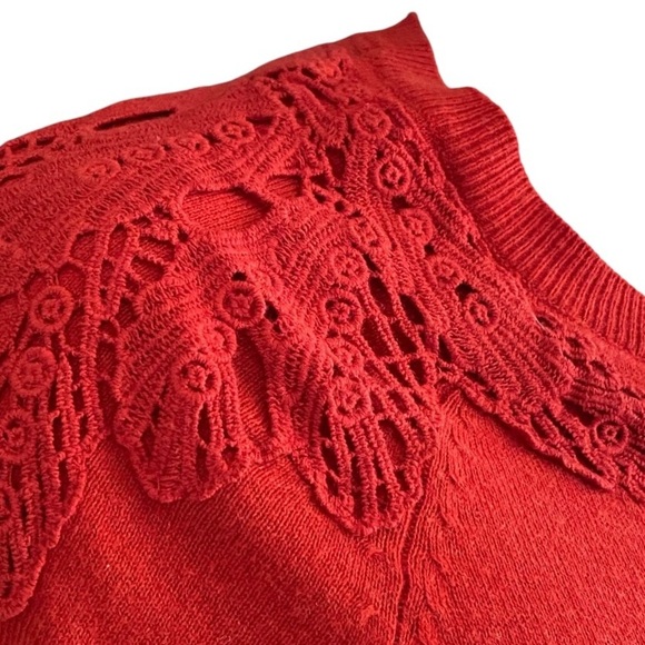 Heritage Y2K Cropped Cardigan Sweater M Red Crochet Lace Preppy Rockabilly Retro - Picture 2 of 10